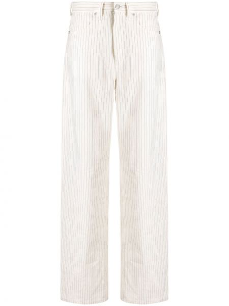 Lniane proste spodnie z wysoką talią w paski Rag & Bone - biały
