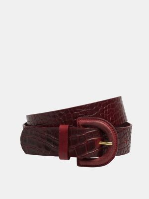 Cinturón de cuero con estampado animal print Esprit granate