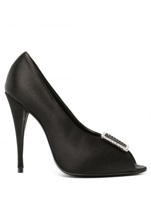Pantofi cu toc din satin de cristal Saint Laurent negru