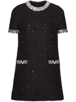 Haftowana sukienka koktajlowa tweedowa Valentino Garavani czarna