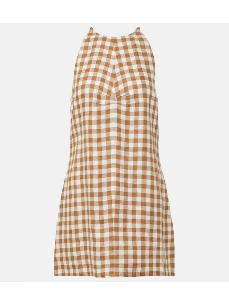 Lanena obleka s karirastim vzorcem Asceno rjava