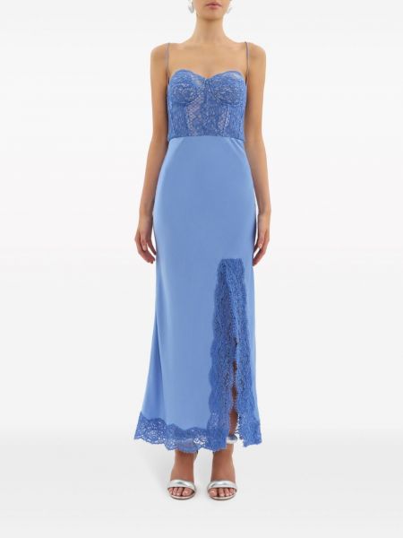 Jedwabna sukienka midi koronkowa Rebecca Vallance niebieska