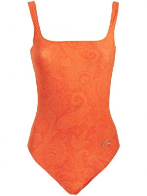Costum de baie fără mâneci cu imagine cu model paisley Etro portocaliu