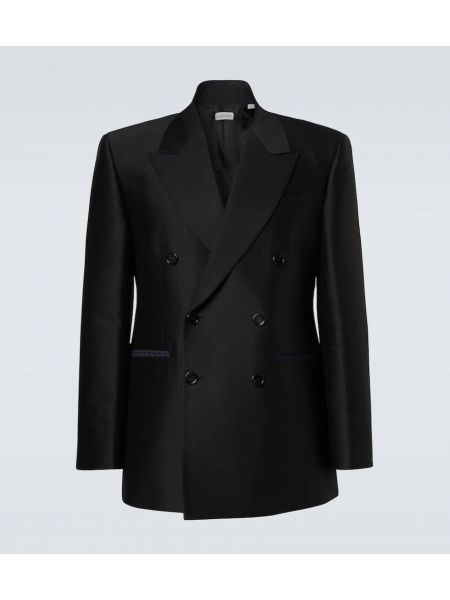 Ipek yün kruvaze blazer Burberry siyah