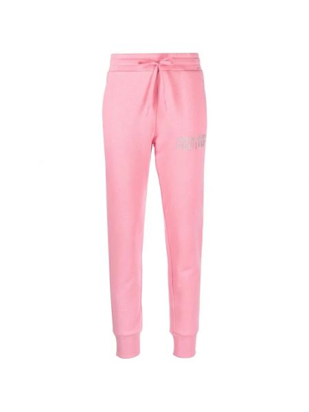 Haftowane spodnie sportowe Versace Jeans Couture różowe