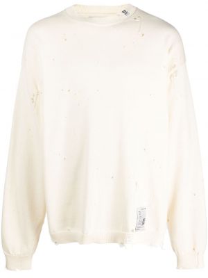 Bavlněný svetr s oděrkami Maison Mihara Yasuhiro bílý