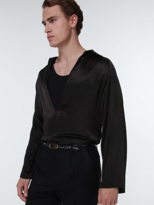 Μεταξωτό σατέν πουκάμισο Saint Laurent μαύρο