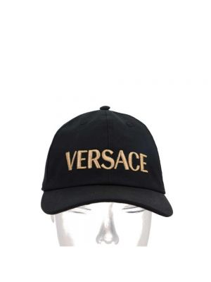 Gorra con bordado de algodón Versace negro