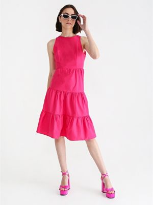 Однотонный платье миди с круглым вырезом AÉropostale розовый