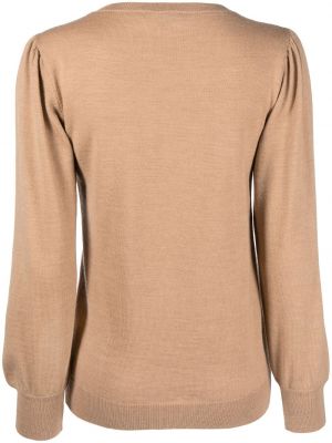 Sweter wełniany z okrągłym dekoltem Fay brązowy