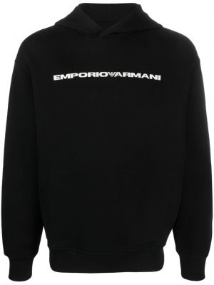 Kokvilnas kapučdžemperis ar apdruku Emporio Armani melns