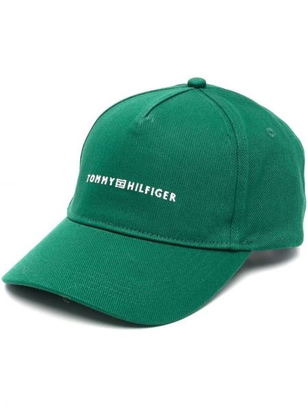 Haftowana czapka z daszkiem bawełniana Tommy Hilfiger zielona