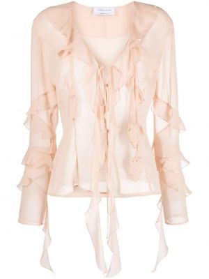 Копринена блуза с волани Blumarine розово
