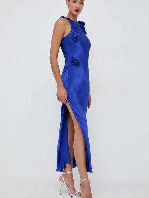Modré dlouhé šaty Bardot
