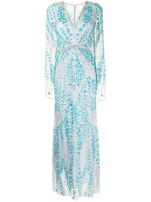 Sukienka wieczorowa z cekinami z dekoltem w serek Jenny Packham niebieska