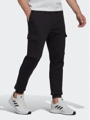 Fleecové priliehavé cargo nohavice Adidas čierna