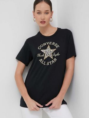 Памучна тениска Converse черно