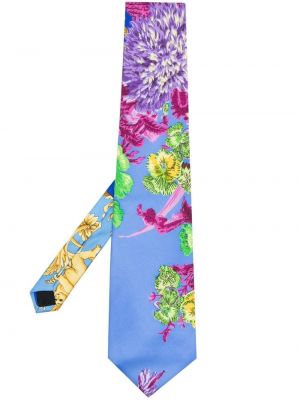 Svilena kravata s cvetličnim vzorcem s potiskom Versace Pre-owned modra