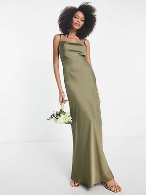 Атласное длинное платье Asos зеленое