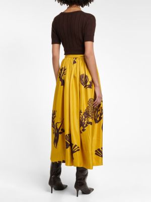 Hodvábna dlhá sukňa s potlačou Asceno