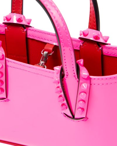 Кожени шопинг чанта от лакирана кожа Christian Louboutin розово
