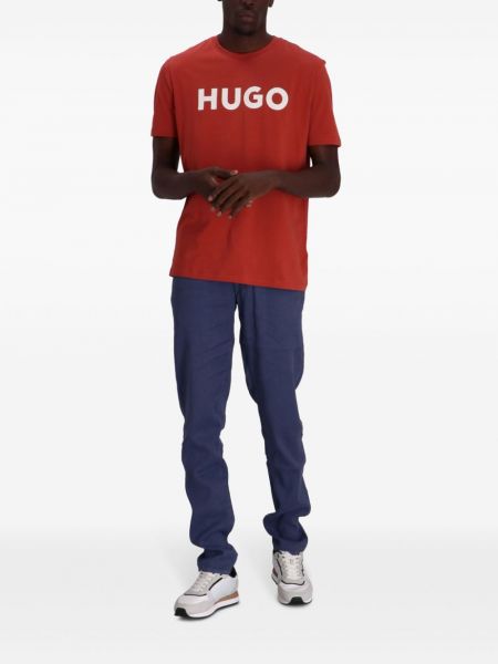 Bavlněné tričko s potiskem Hugo červené