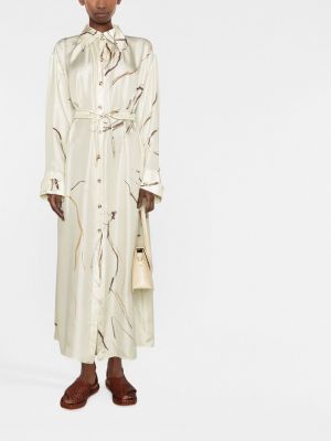 Robe chemise en soie à imprimé à motifs abstraits Nanushka blanc