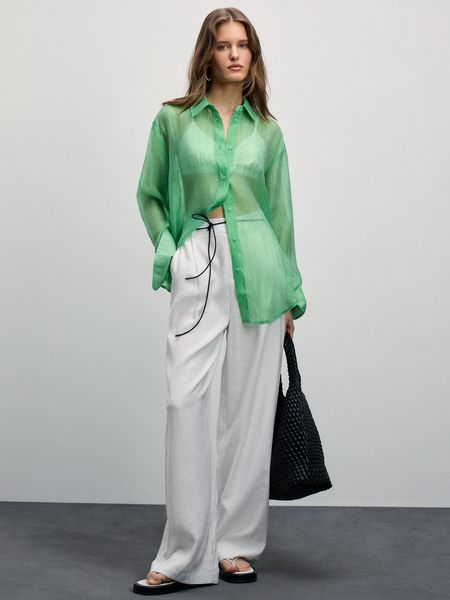 Прозрачная блузка с длинным рукавом Zarina зеленая
