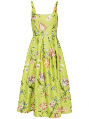 Kvetinové midi šaty Marchesa Notte zelená