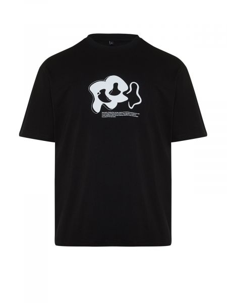 Βαμβακερή μπλούζα με σχέδιο σε φαρδιά γραμμή Trendyol μαύρο