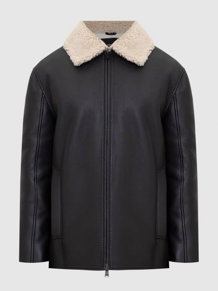 Кожаное пальто с мехом Fendi черное