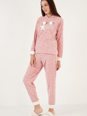 Флисовая пижама с капюшоном с принтом Lela розовая