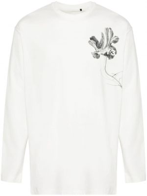 Kvetinové bavlnené tričko s potlačou Y-3 biela