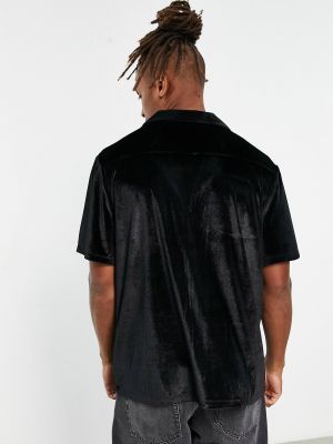 Бархатная рубашка свободного кроя Asos черная
