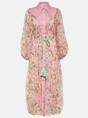 Копринена миди рокля на цветя Alã©mais розово