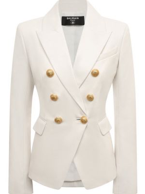 Белый кожаный пиджак Balmain