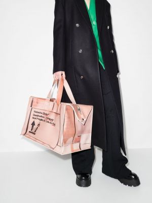 Oversized shopper kabelka s potiskem Natasha Zinko béžová