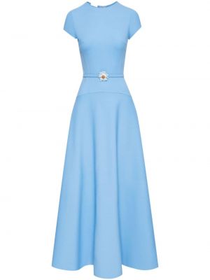 Kvetinové vlnené koktejlkové šaty Oscar De La Renta modrá