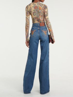 Zvonové džíny s výšivkou Etro modré
