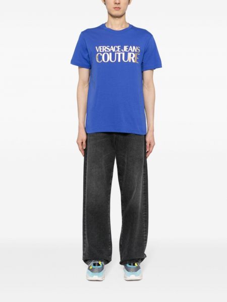 Kokvilnas t-krekls Versace Jeans Couture zils