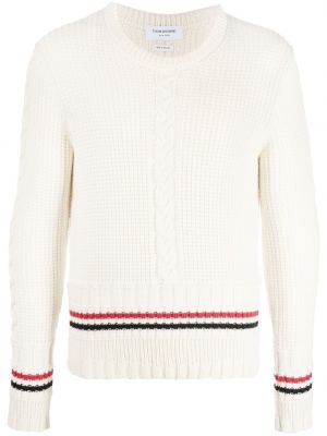 Пуловер на райета с кръгло деколте Thom Browne бяло