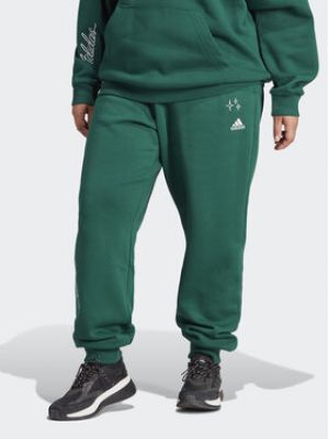 Pantalon de sport brodé en polaire large Adidas vert
