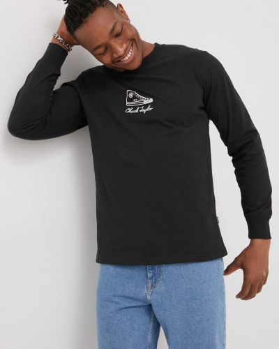 Μακρυμάνικο βαμβακερό πουκάμισο Converse μαύρο