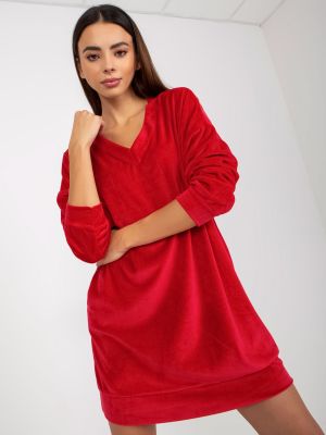 Velurové šaty s dlouhými rukávy Fashionhunters červené