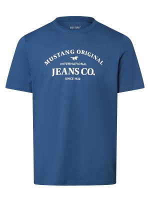 Koszulka bawełniana z nadrukiem Mustang niebieska