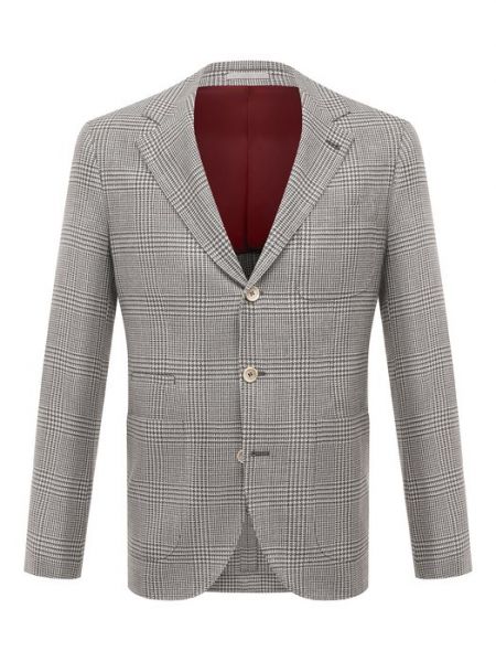 Шелковый шерстяной пиджак Brunello Cucinelli серый
