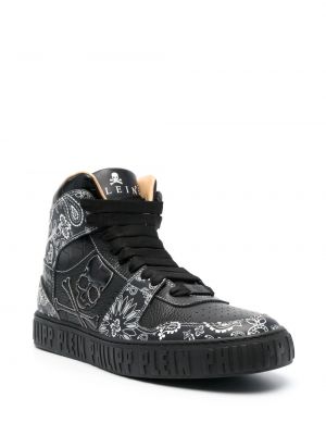 Sneakersy skórzane z nadrukiem z wzorem paisley Philipp Plein czarne