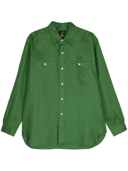Λινό μακρύ πουκάμισο με κέντημα Needles πράσινο