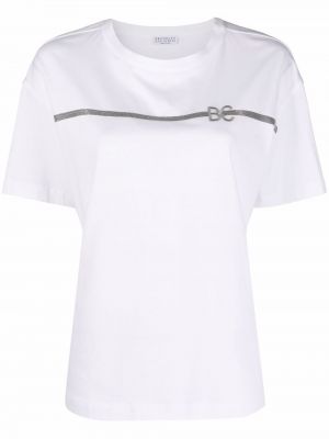 Тениска на райета с принт Brunello Cucinelli бяло