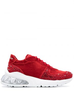 Aksamitne sneakersy z ćwiekami Philipp Plein czerwone